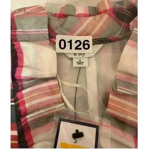 Crown & Ivy Womens Plaid Satin‎ Ruffle V-neck Blouse Top Small Multi Colored NWT - Picture 10 of 10